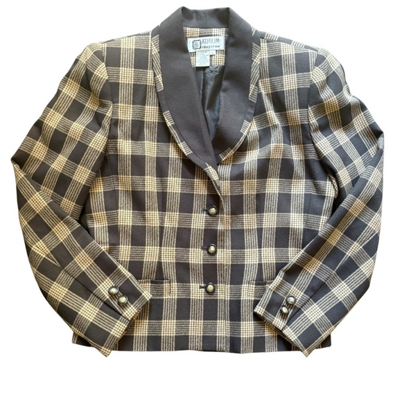 Atrium Collection Jackets & Blazers - Atrium Collection Blazer Women 6 Brown Plaid Shawl Lapel Vintage Made in USA